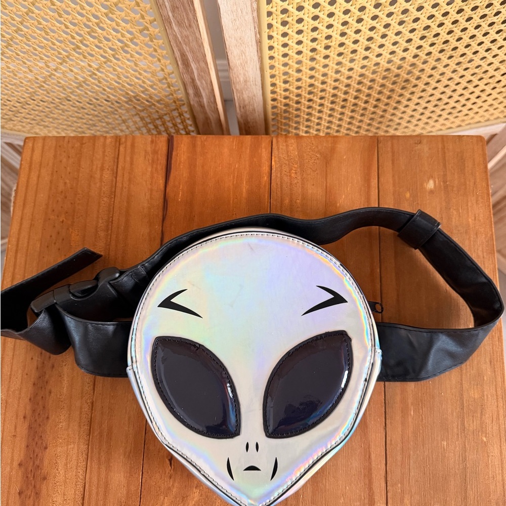 Dolls Kill Iridescent Alien Face Fanny Pack